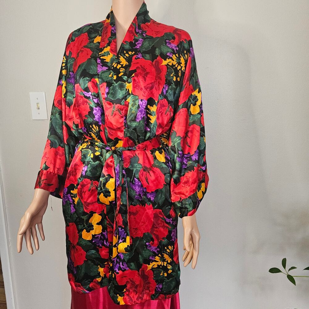 Victoria’s Secret Floral Satin Robe | Vintage Peony Print Kimono Size L